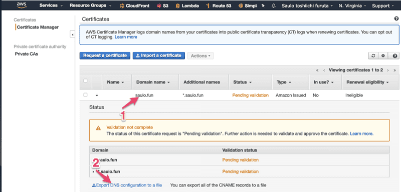 Step 1 - Click in the row to open more details.
Step 2 - Download the file with the CNAMEs for all FQDN
