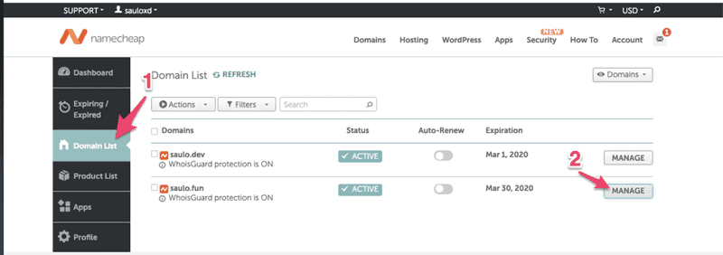 Step 1 - In your dashboard, select the "Domain List"
Step 2 - Manage the desired domain